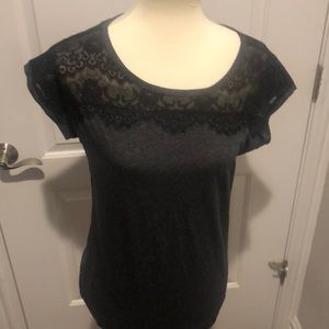 Loft black lace collar gray shirt in size small